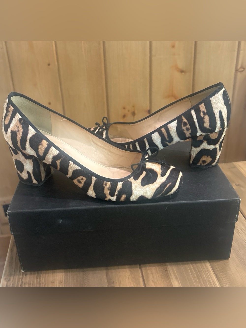 Leopard Print Block Heel Ballet Pumps -